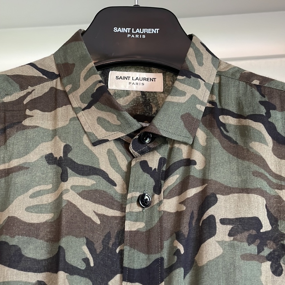 Saint Laurent Men’s Camouflage Print Shirt